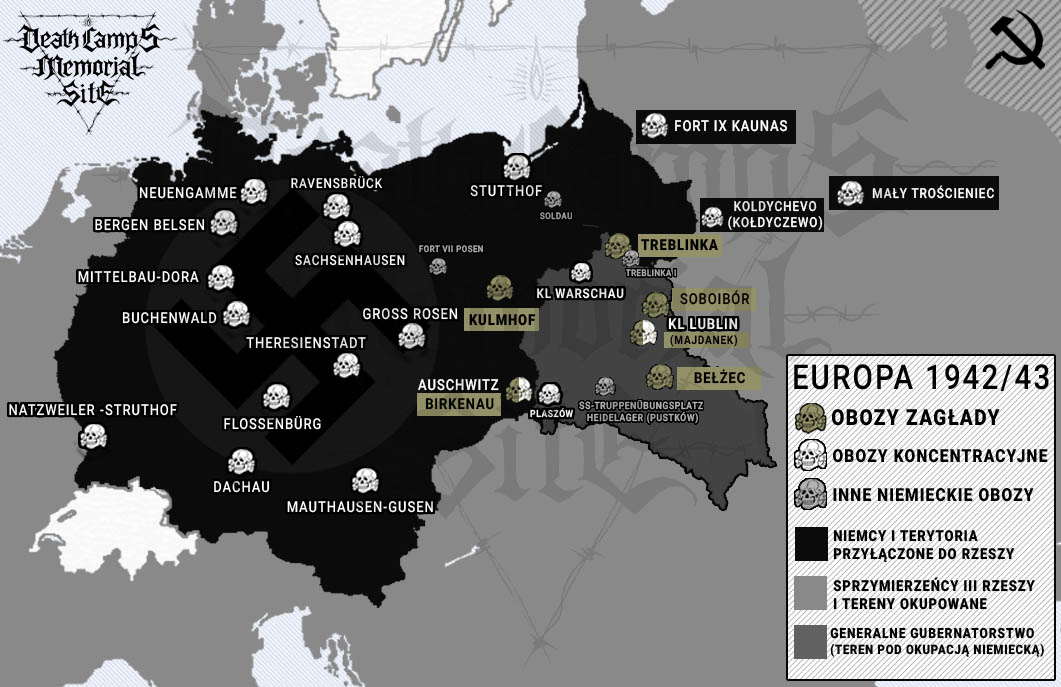Największe niemieckie nazistowskie obozy koncentracyjne i zagłady mapa